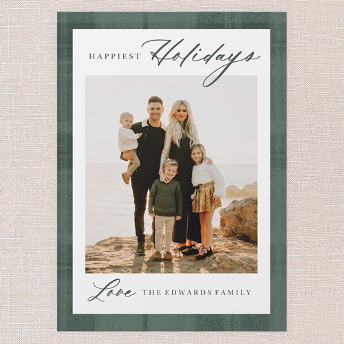 Plaid Border Elegance Holiday Card, Green, 5x7 Flat, Holiday, Pearl Shimmer Cardstock, Square, Green