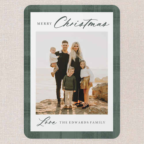 Plaid Border Elegance Holiday Card, Green, 5x7 Flat, Christmas, Standard Smooth Cardstock, Rounded, Green