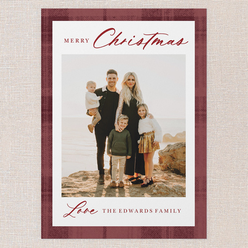 Plaid Border Elegance Holiday Card, Red, 5x7 Flat, Christmas, Pearl Shimmer Cardstock, Square, Velvet