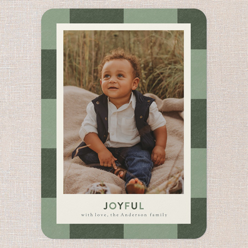 Plaid Joy Frame Holiday Card, Green, 5x7 Flat, Holiday, 100% Recycled Cardstock , Rounded, Tree