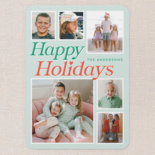 Festive Bow Frame Holiday Card, Green, 5x7 Flat, Holiday, Pearl Shimmer Cardstock, Rounded, Sea Breeze