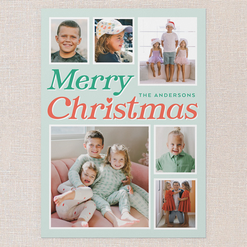 Festive Bow Frame Holiday Card, Green, 5x7 Flat, Christmas, Standard Smooth Cardstock, Square, Sea Breeze