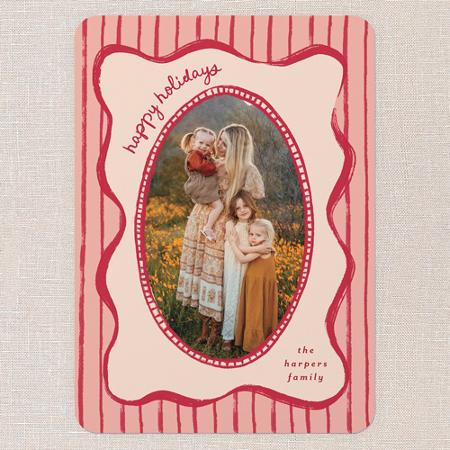 Playful Frame Holiday Card, Red, 5x7 Flat, Holiday, Pearl Shimmer Cardstock, Rounded, Tomato