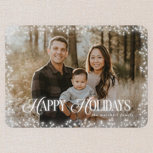 Sparkle Surround Holiday Card, White, 5x7 Flat, Holiday, Pearl Shimmer Cardstock, Rounded, White