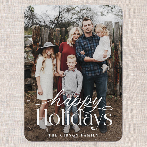 Classic Script Holiday Card, White, 5x7 Flat, Holiday, Standard Smooth Cardstock, Rounded, White