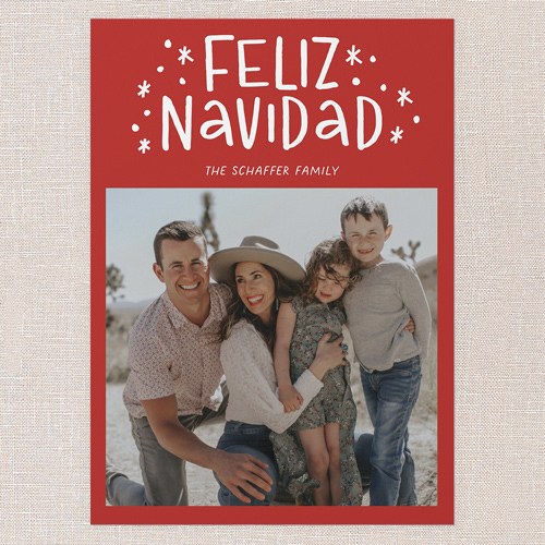 Festive Doodles Holiday Card, Red, 5x7 Flat, Feliz Navidad, Standard Smooth Cardstock, Square, Radish