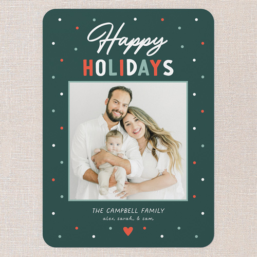 Polka Dot Cheer Holiday Card, Green, 5x7 Flat, Holiday, Standard Smooth Cardstock, Rounded, Green