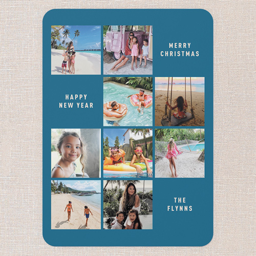 Memory Gallery Holiday Card, Blue, 5x7 Flat, Christmas, Pearl Shimmer Cardstock, Rounded, Blue