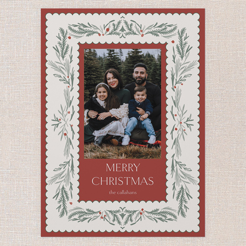 Timeless Sprigs Holiday Card, Red, 5x7 Flat, Christmas, Pearl Shimmer Cardstock, Square, Apple