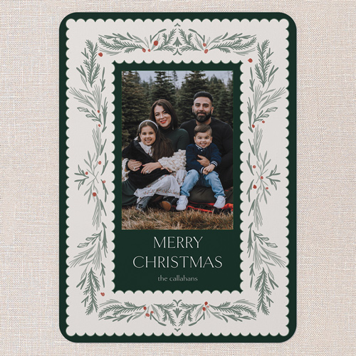 Timeless Sprigs Holiday Card, Green, 5x7 Flat, Christmas, Pearl Shimmer Cardstock, Rounded, Tree