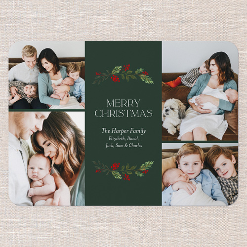 Timeless Branches Holiday Card, none, Green, 5x7 Flat, Christmas, Matte, Signature Smooth Cardstock, Rounded, Green