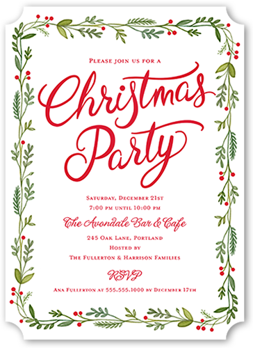 Bough Border Holiday Invitation, White, Matte, Signature Smooth Cardstock, Ticket