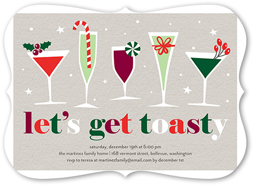 Lets Get Toasty Holiday Invitation, Beige, 5x7 Flat, Pearl Shimmer Cardstock, Bracket