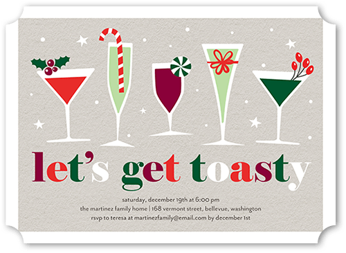 Lets Get Toasty Holiday Invitation, Beige, 5x7 Flat, Pearl Shimmer Cardstock, Ticket