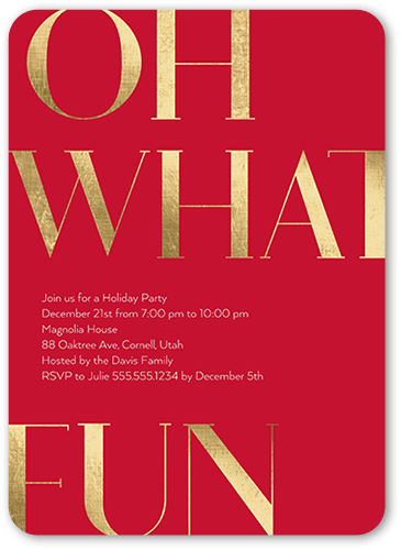 Oh Good Cheer Holiday Invitation, Red, 5x7 Flat, Standard Smooth Cardstock, Rounded