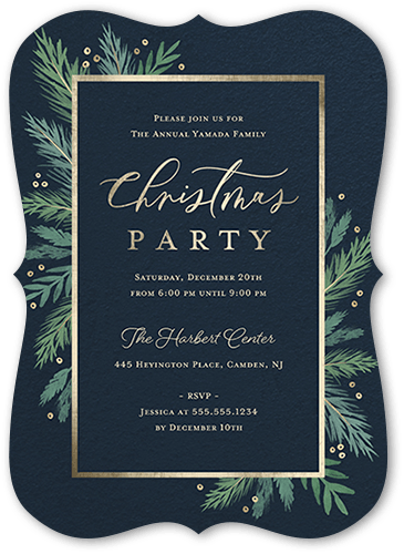 Wintertime Greens Holiday Invitation, Black, 5x7 Flat, Pearl Shimmer Cardstock, Bracket