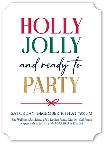 Holly Jolly Party Holiday Invitation, White, 5x7 Flat, Matte, Signature Smooth Cardstock, Ticket, White