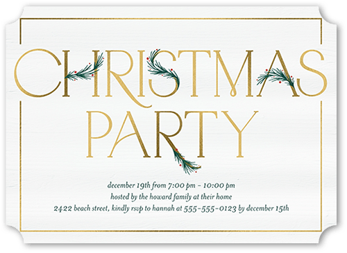 Art Deco Evergreen Holiday Invitation, White, 5x7 Flat, Christmas, Pearl Shimmer Cardstock, Ticket