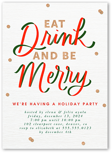 Fun Ribbon Type Holiday Invitation, White, 5x7 Flat, Christmas, Luxe Double-Thick Cardstock, Square