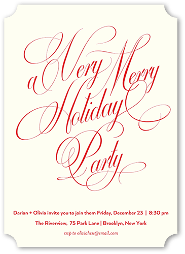 Classic Flourish Script Holiday Invitation, Beige, 5x7 Flat, Holiday, Pearl Shimmer Cardstock, Ticket, White