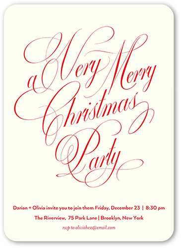 Classic Flourish Script Holiday Invitation, Beige, 5x7 Flat, Christmas, Standard Smooth Cardstock, Rounded
