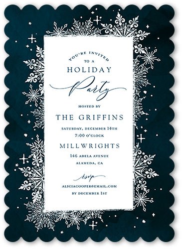 Snowflake Bash Holiday Invitation, Blue, 5x7 Flat, Holiday, Pearl Shimmer Cardstock, Scallop