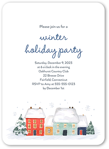 Winter Village Holiday Invitation, White, 5x7, Holiday, Standard Smooth Cardstock, Rounded