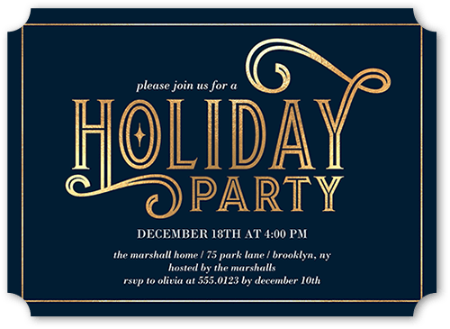 Deco Party Holiday Invitation, Yellow, 5x7 Flat, Holiday, Pearl Shimmer Cardstock, Ticket, White