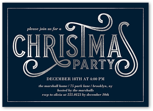 Deco Party Holiday Invitation, Grey, 5x7 Flat, Christmas, Pearl Shimmer Cardstock, Square