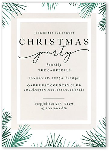 Pine Framing Holiday Invitation, White, 5x7 Flat, Christmas, Luxe Double-Thick Cardstock, Square