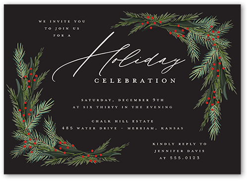 Wintergreen Frame Holiday Invitation, Black, 5x7 Flat, Holiday, Standard Smooth Cardstock, Square