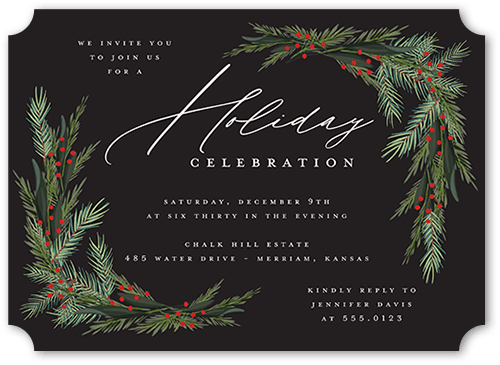 Wintergreen Frame Holiday Invitation, Black, 5x7 Flat, Holiday, Pearl Shimmer Cardstock, Ticket