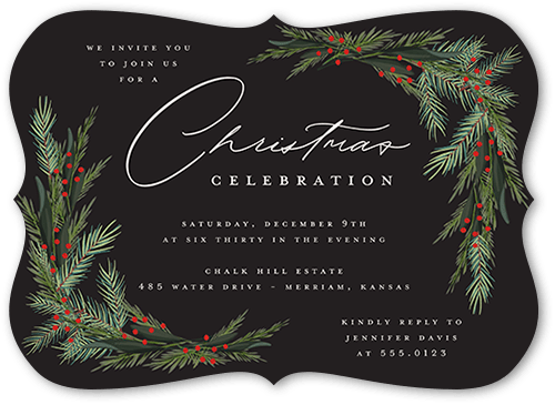 Wintergreen Frame Holiday Invitation, Black, 5x7 Flat, Christmas, Pearl Shimmer Cardstock, Bracket