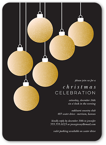 Editable Ornaments Holiday Invitation, Black, 5x7 Flat, Write Your Own Greeting, Matte, Signature Smooth Cardstock, Rounded