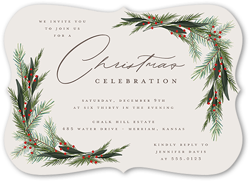 Wintergreen Frame Holiday Invitation, Beige, 5x7 Flat, Christmas, Matte, Signature Smooth Cardstock, Bracket