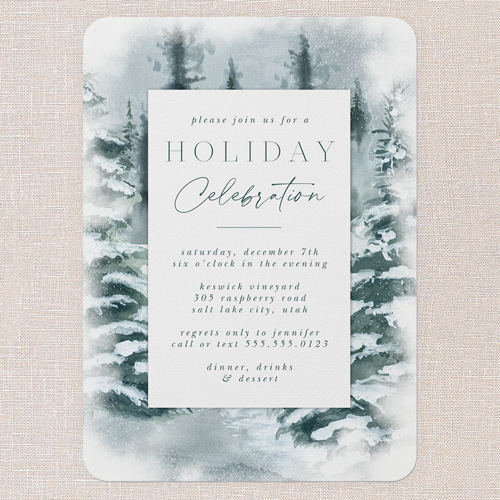 Frosty Forest Holiday Invitation, Green, 5x7 Flat, Write Your Own, Standard Smooth Cardstock, Rounded