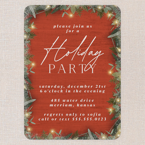Holly Lights Holiday Invitation, Red, 5x7 Flat, Holiday, 100% Recycled Cardstock , Rounded