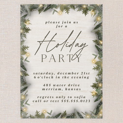 Holly Lights Holiday Invitation, White, 5x7 Flat, Holiday, 100% Recycled Cardstock ?, Square