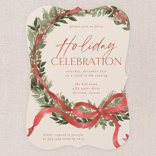 Timeless Wreath Holiday Invitation, Beige, 5x7 Flat, Write Your Own Greeting, Matte, Signature Smooth Cardstock, Bracket