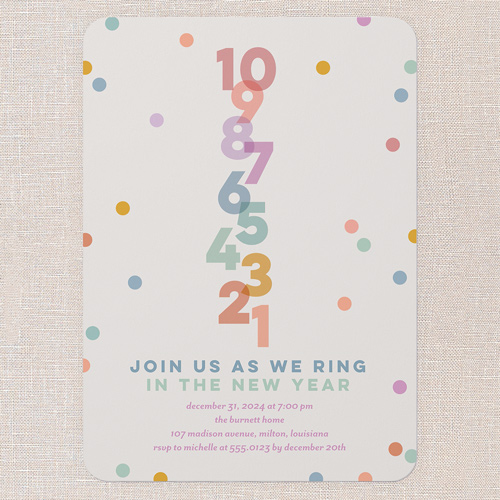 Chromatic Confetti Holiday Invitation, White, 5x7 Flat, New Year, 100% Recycled Cardstock ?, Rounded