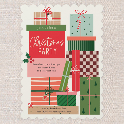 Gracious Gifts Holiday Invitation, Red, 5x7 Flat, Christmas, Matte, Signature Smooth Cardstock, Scallop