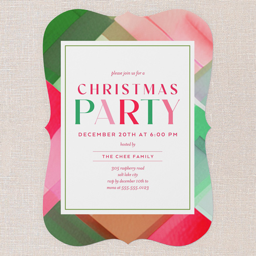 Prismatic Plaid Holiday Invitation, Pink, 5x7 Flat, Christmas, Pearl Shimmer Cardstock, Bracket