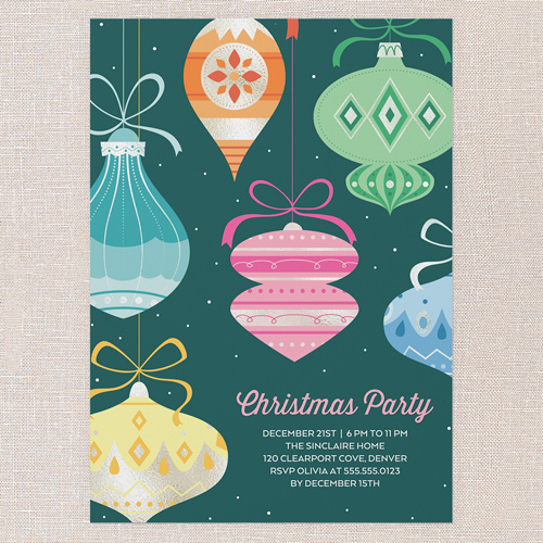 Ornament Gathering Holiday Invitation, Blue, 5x7 Flat, Christmas, Pearl Shimmer Cardstock, Square, Wave