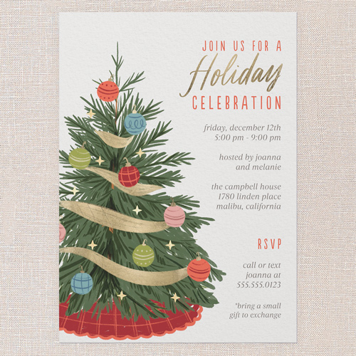 Ribboned Pine Holiday Invitation, Beige, 5x7 Flat, Holiday, Matte, Signature Smooth Cardstock, Square, Beige