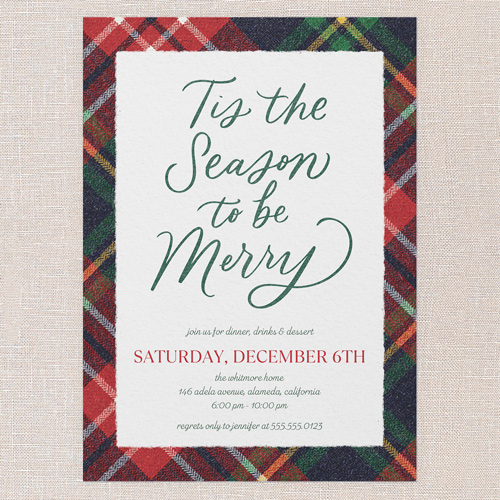 Plaid Gathering Holiday Invitation, Red, 5x7 Flat, Holiday, Pearl Shimmer Cardstock, Square, Red