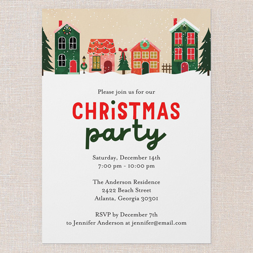 Festive Village Holiday Invitation, White, 5x7 Flat, Christmas, 100% Recycled Cardstock , Square, White