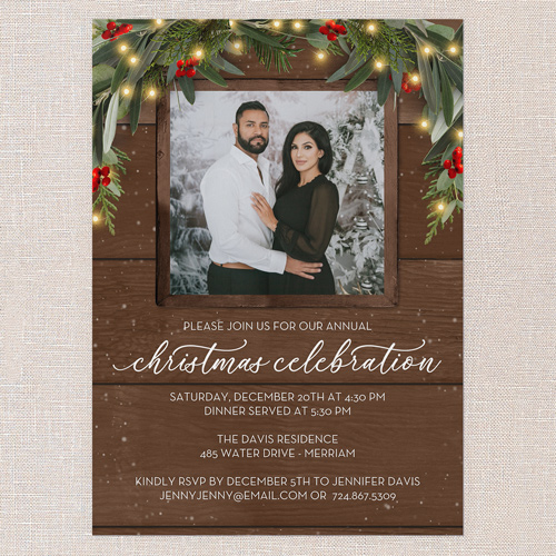 Evergreen Glow Holiday Invitation, Brown, 5x7 Flat, Christmas, Matte, Signature Smooth Cardstock, Square, Chocolate