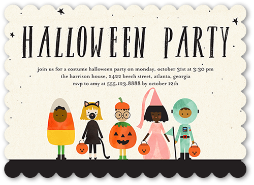 Frightful Festivity  Halloween Invitation, Black, 5x7, Pearl Shimmer Cardstock, Scallop