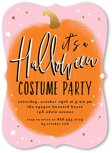 Pumpkin Party Halloween Invitation, Pink, 5x7 Flat, Pearl Shimmer Cardstock, Bracket
