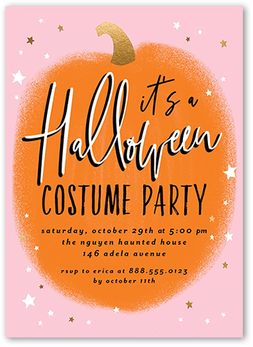 Pumpkin Party Halloween Invitation, Pink, 5x7 Flat, Matte, Signature Smooth Cardstock, Square
